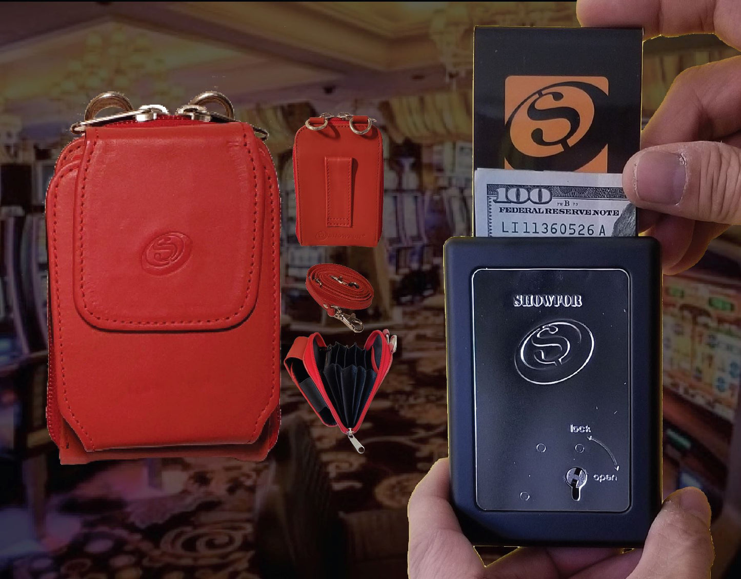 Showfor Black Winners Bank with Red Leather Case Bundle: Winners Bank Essentials Bundle Showfor Inc.