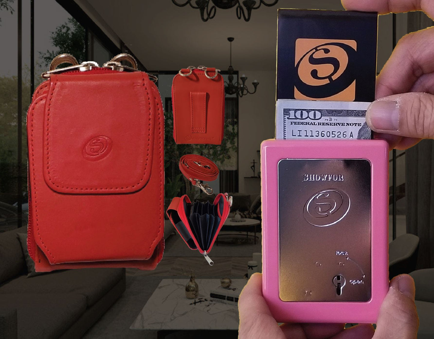 Showfor Pink Winners Bank with Red Leather Case Bundle: Gaming Sophistication Bundle Showfor Inc.