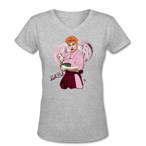 Comedian - Lucille Ball T-shirt Design by JB Rae Women's V-Neck T-Shirt Showfor Inc. gray S 