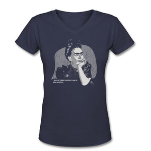 Frida Kahlo T-shirt Design by JB Rae Women's V-Neck T-Shirt Showfor Inc. navy S 