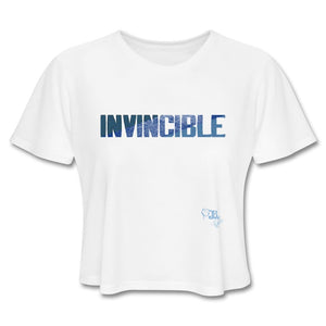 INVINCIBLE - T-shirt Design by JB Rae Women's Cropped T-Shirt | Bella+Canvas B8882 Showfor Inc. white S 