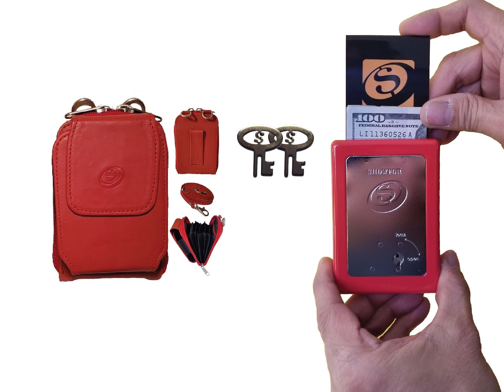 The Showfor Red Winners Bank with Red Leather Case bundle, a versatile casino essential.
