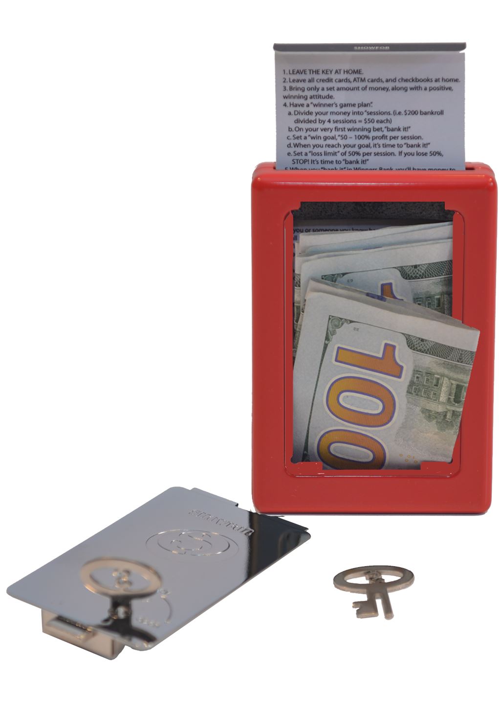 Showfor Winners Bank, Red, Pocket-sized bank perfect for Blackjack Players, Slot Players, and all gambling and betting.