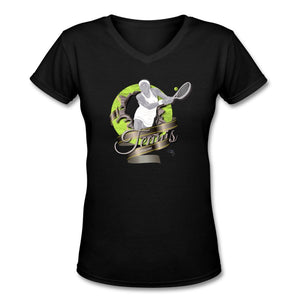 Tennis - Awesome - T-shirt Design by JB Rae Women's V-Neck T-Shirt Showfor Inc. black S 