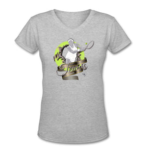 Tennis - Awesome - T-shirt Design by JB Rae Women's V-Neck T-Shirt Showfor Inc. gray S 