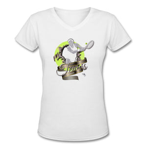 Tennis - Awesome - T-shirt Design by JB Rae Women's V-Neck T-Shirt Showfor Inc. white S 
