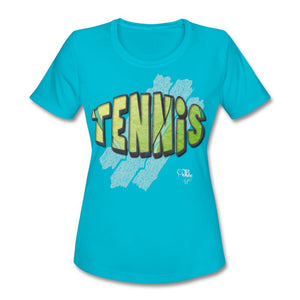 Tennis - Eight - T-shirt Design by JB Rae Women's Moisture Wicking Performance T-Shirt | SanMar LST350 Showfor Inc. turquoise S 