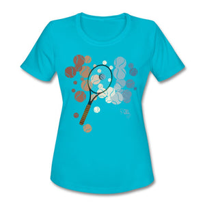 Tennis - Eighteen - T-shirt Design by JB Rae Women's Moisture Wicking Performance T-Shirt | SanMar LST350 Showfor Inc. turquoise S 