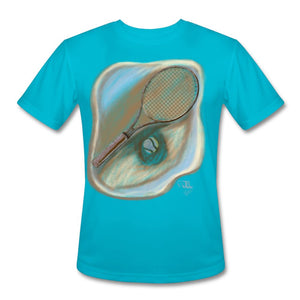 Tennis - Eleven - A Painting - T-shirt Design by JB Rae Men’s Moisture Wicking Performance T-Shirt | Sport-Tek ST350 Showfor Inc. turquoise S 
