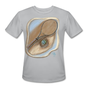 Tennis - Eleven - A Painting - T-shirt Design by JB Rae Men’s Moisture Wicking Performance T-Shirt | Sport-Tek ST350 Showfor Inc. silver S 