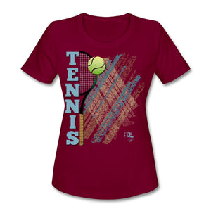 Tennis - Five - T-shirt Design by JB Rae Women's Moisture Wicking Performance T-Shirt | SanMar LST350 Showfor Inc. burgundy S 