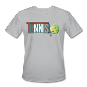 Tennis - Four - T-shirt Design by JB Rae Men’s Moisture Wicking Performance T-Shirt | Sport-Tek ST350 Showfor Inc. silver S 