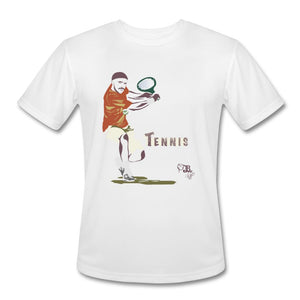 Tennis - Fourteen - T-shirt Design by JB Rae Men’s Moisture Wicking Performance T-Shirt | Sport-Tek ST350 Showfor Inc. white S 