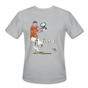 Tennis - Fourteen - T-shirt Design by JB Rae Men’s Moisture Wicking Performance T-Shirt | Sport-Tek ST350 Showfor Inc. silver S 