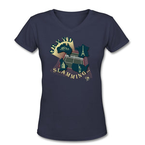 Tennis - Grand Slam - T-shirt Design by JB Rae Women's V-Neck T-Shirt Showfor Inc. navy S 