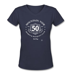 Tennis - MVSRC One - T-shirt Design by JB Rae Women's V-Neck T-Shirt Showfor Inc. navy S 