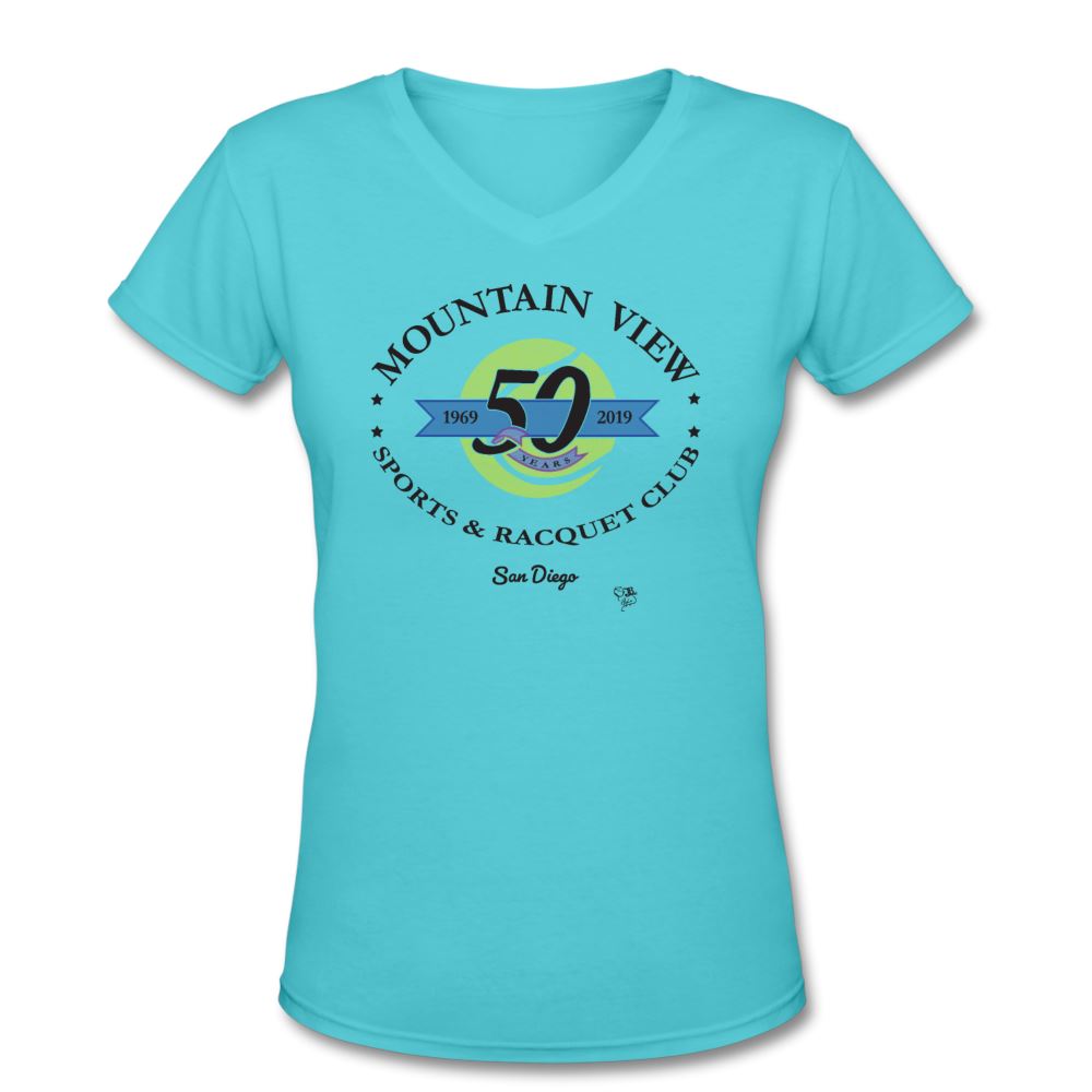 Tennis - MVSRC Two - T-shirt Design by JB Rae Women's V-Neck T-Shirt Showfor Inc. aqua S 