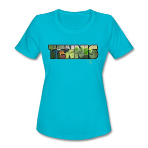 Tennis - One - T-shirt Design by JB Rae Women's Moisture Wicking Performance T-Shirt | SanMar LST350 Showfor Inc. turquoise S 