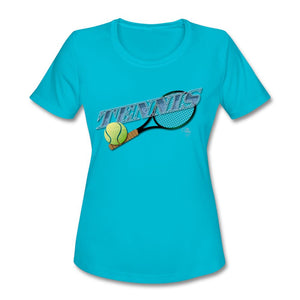 Tennis - Seven - T-shirt Design by JB Rae Women's Moisture Wicking Performance T-Shirt | SanMar LST350 Showfor Inc. turquoise S 