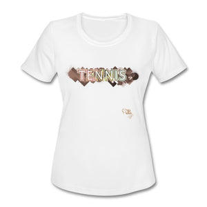 Tennis - Seventeen - T-shirt Design by JB Rae Women's Moisture Wicking Performance T-Shirt | SanMar LST350 Showfor Inc. white S 