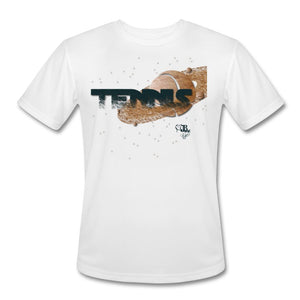 Tennis - Six - T-shirt Design by JB Rae Men’s Moisture Wicking Performance T-Shirt | Sport-Tek ST350 Showfor Inc. white S 