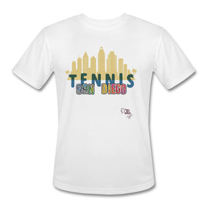 Tennis - Sixteen - T-shirt Design by JB Rae Men’s Moisture Wicking Performance T-Shirt | Sport-Tek ST350 Showfor Inc. white S 