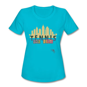 Tennis - Sixteen - T-shirt Design by JB Rae Women's Moisture Wicking Performance T-Shirt | SanMar LST350 Showfor Inc. turquoise S 