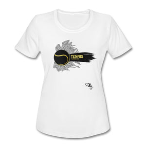 Tennis - Thirteen - T-shirt Design by JB Rae Women's Moisture Wicking Performance T-Shirt | SanMar LST350 Showfor Inc. white S 