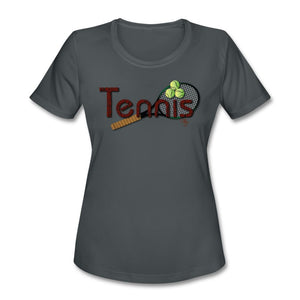 Tennis - Three - T-shirt Design by JB Rae Women's Moisture Wicking Performance T-Shirt | SanMar LST350 Showfor Inc. charcoal S 