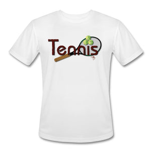 Tennis - Three - T-shirt Design by JB Rae Men’s Moisture Wicking Performance T-Shirt | Sport-Tek ST350 Showfor Inc. white S 