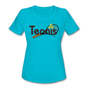 Tennis - Three - T-shirt Design by JB Rae Women's Moisture Wicking Performance T-Shirt | SanMar LST350 Showfor Inc. turquoise S 