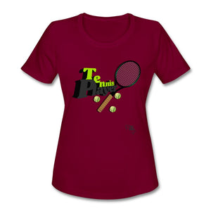 Tennis - Twelve - T-shirt Design by JB Rae Women's Moisture Wicking Performance T-Shirt | SanMar LST350 Showfor Inc. burgundy S 